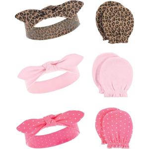 imageHudson Baby Baby Girls Cotton Headband and Scratch Mitten SetLeopard