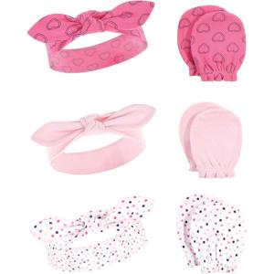 imageHudson Baby Baby Girls Cotton Headband and Scratch Mitten SetNavy Hearts