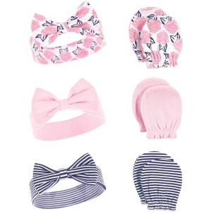 imageHudson Baby Baby Girls Cotton Headband and Scratch Mitten SetNavy Pink Floral