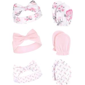 imageHudson Baby Baby Girls Cotton Headband and Scratch Mitten SetPink Floral