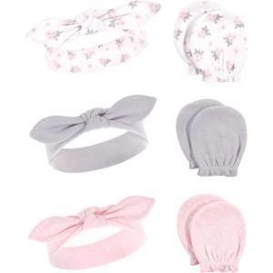imageHudson Baby Baby Girls Cotton Headband and Scratch Mitten SetPink Gray Floral
