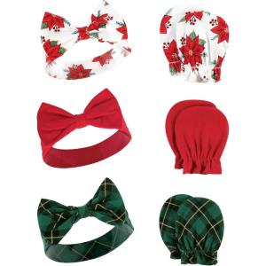 imageHudson Baby Baby Girls Cotton Headband and Scratch Mitten SetPoinsettia