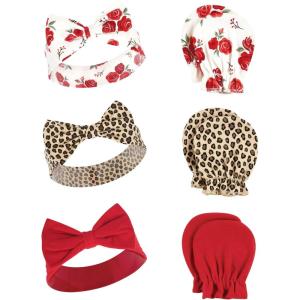 imageHudson Baby Baby Girls Cotton Headband and Scratch Mitten SetRose Leopard