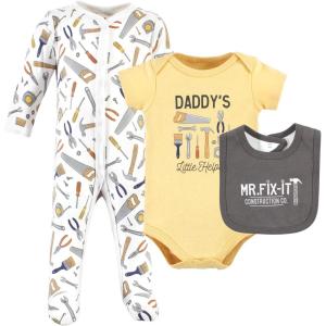 imageHudson Baby Unisex Baby Cotton Sleep and Play Bodysuit and Bandana Bib SetConstruction Work