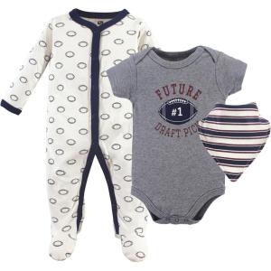 imageHudson Baby Unisex Baby Cotton Sleep and Play Bodysuit and Bandana Bib SetFootball