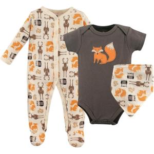 imageHudson Baby Unisex Baby Cotton Sleep and Play Bodysuit and Bandana Bib SetForest