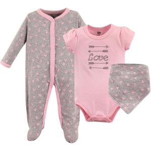 imageHudson Baby Unisex Baby Cotton Sleep and Play Bodysuit and Bandana Bib SetGray Love