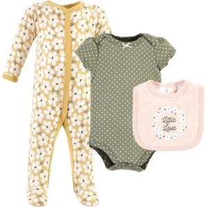 imageHudson Baby Unisex Baby Cotton Sleep and Play Bodysuit and Bandana Bib SetSage Floral Wreath