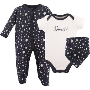 imageHudson Baby Unisex Baby Cotton Sleep and Play Bodysuit and Bandana Bib SetStars