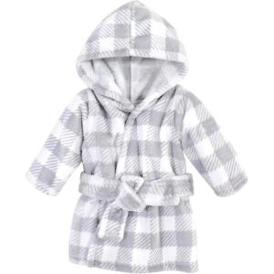 imageHudson Baby Unisex Baby Plush Animal Face BathrobeGray Plaid