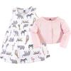 imageHudson Baby Baby Girls Cotton Dress and Cardigan SetModern Pink Safari