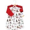 imageHudson Baby Baby Girls Cotton Dress and Cardigan SetRed Winter Forest