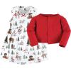 imageHudson Baby Baby Girls Cotton Dress and Cardigan SetRed Winter Forest
