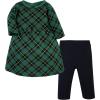 imageHudson Baby Unisex Baby Quilted Cotton Dress and LeggingsForest Green Plaid