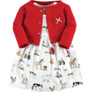 imageHudson Baby Baby Girls Cotton Dress and Cardigan SetFarm