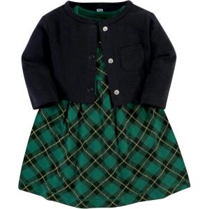 imageHudson Baby Baby Girls Cotton Dress and Cardigan SetForest Green Plaid