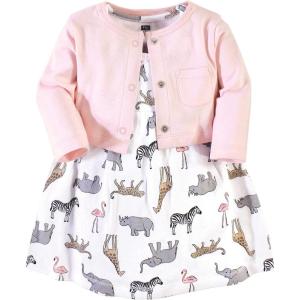 imageHudson Baby Baby Girls Cotton Dress and Cardigan SetModern Pink Safari