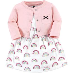 imageHudson Baby Baby Girls Cotton Dress and Cardigan SetModern Rainbow