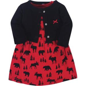 imageHudson Baby Baby Girls Cotton Dress and Cardigan SetRed Moose Bear