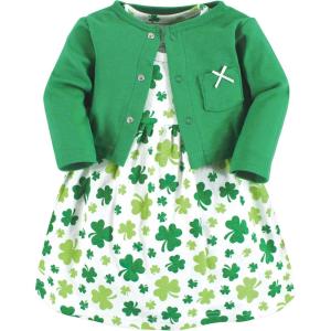 imageHudson Baby Baby Girls Cotton Dress and Cardigan SetShamrocks