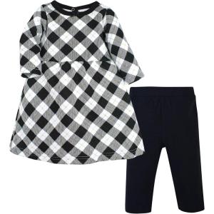imageHudson Baby Unisex Baby Quilted Cotton Dress and LeggingsBlack Gold Plaid