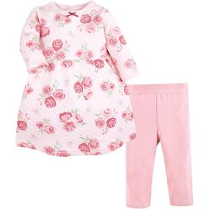 imageHudson Baby Unisex Baby Quilted Cotton Dress and LeggingsBlush Rose