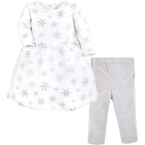 imageHudson Baby Unisex Baby Quilted Cotton Dress and LeggingsSilver Snowflakes