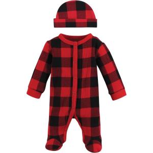 imageHudson Baby Unisex Baby Thermal Preemie Sleep and Play and CapBuffalo Plaid