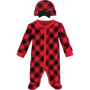 imageHudson Baby Unisex Baby Thermal Preemie Sleep and Play and CapGirl Buffalo Plaid