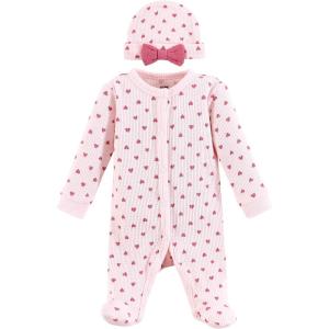 imageHudson Baby Unisex Baby Thermal Preemie Sleep and Play and CapPink Hearts
