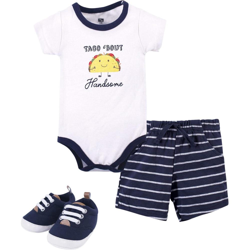 imageHudson Baby Unisex Baby Cotton Bodysuit Shorts and Shoe SetAssortedMulticolor