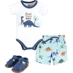 imageHudson Baby Unisex Baby Cotton Bodysuit Shorts and Shoe SetBeach Dino