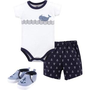 imageHudson Baby Unisex Baby Cotton Bodysuit Shorts and Shoe SetBlue Sailor Whale