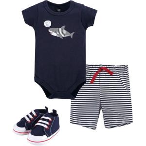 imageHudson Baby Unisex Baby Cotton Bodysuit Shorts and Shoe SetBlue Shark