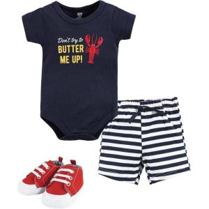 imageHudson Baby Unisex Baby Cotton Bodysuit Shorts and Shoe SetButter Me Up Lobster