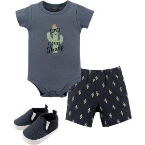 imageHudson Baby Unisex Baby Cotton Bodysuit Shorts and Shoe SetCactus