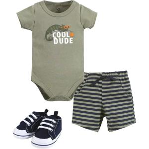 imageHudson Baby Unisex Baby Cotton Bodysuit Shorts and Shoe SetCool Dude