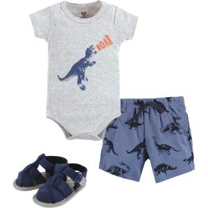 imageHudson Baby Unisex Baby Cotton Bodysuit Shorts and Shoe SetDino Roar