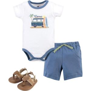 imageHudson Baby Unisex Baby Cotton Bodysuit Shorts and Shoe SetGone Surfing