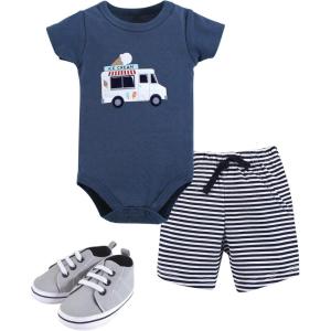 imageHudson Baby Unisex Baby Cotton Bodysuit Shorts and Shoe SetIce Cream Truck