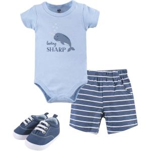 imageHudson Baby Unisex Baby Cotton Bodysuit Shorts and Shoe SetNarwhal