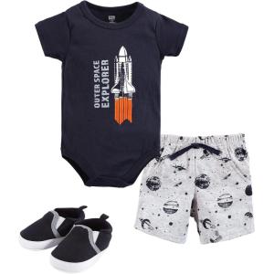 imageHudson Baby Unisex Baby Cotton Bodysuit Shorts and Shoe SetOuter Space