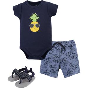 imageHudson Baby Unisex Baby Cotton Bodysuit Shorts and Shoe SetPineapple