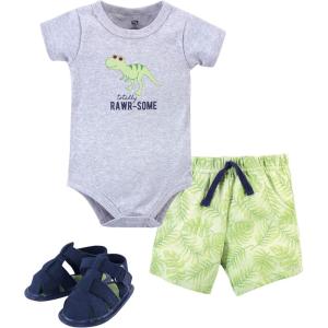 imageHudson Baby Unisex Baby Cotton Bodysuit Shorts and Shoe SetRawrsome Dino
