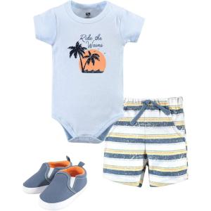 imageHudson Baby Unisex Baby Cotton Bodysuit Shorts and Shoe SetRide Waves