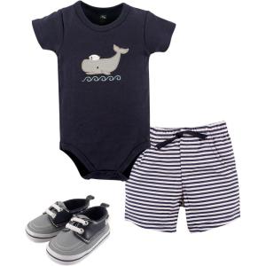 imageHudson Baby Unisex Baby Cotton Bodysuit Shorts and Shoe SetSailor Whale