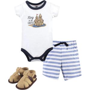 imageHudson Baby Unisex Baby Cotton Bodysuit Shorts and Shoe SetSandcastle