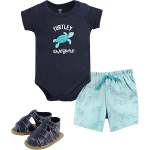 imageHudson Baby Unisex Baby Cotton Bodysuit Shorts and Shoe SetSea Turtle