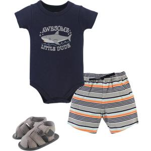 imageHudson Baby Unisex Baby Cotton Bodysuit Shorts and Shoe SetShark