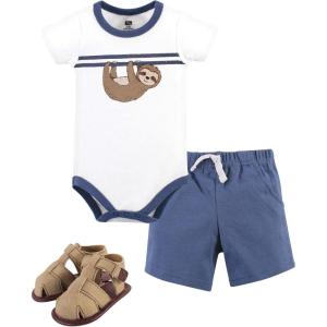imageHudson Baby Unisex Baby Cotton Bodysuit Shorts and Shoe SetSloth